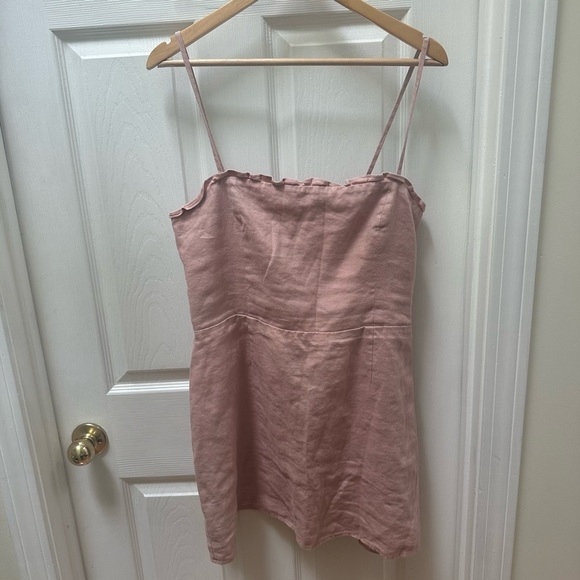 REFORMATION Ava Ruffle Linen Minidress Serenade Pink Spaghetti Strap Dress 12 - Picture 2 of 7